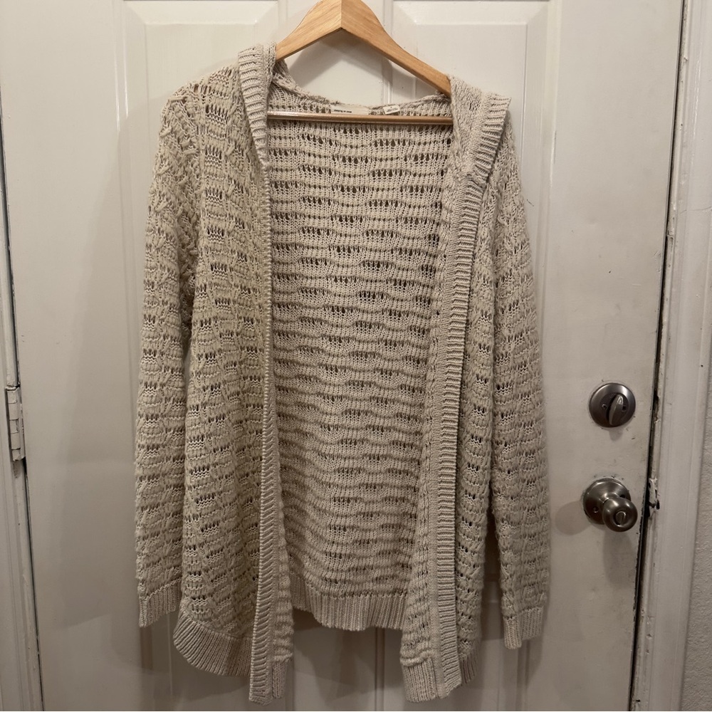 Anthropologie Sleeping On Snow Open Knit Hooded Cardigan